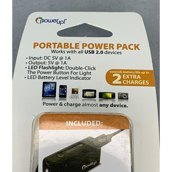 PowerUp! Portable 2200mA Power Pack USB Battery Charger With LED Flashlight NEW - Picture 5 of 7